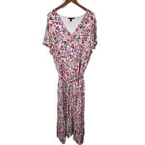 Lane Bryant Floral Maxi Dress Size 24 Spring Pockets Coquette Fairy Pink White